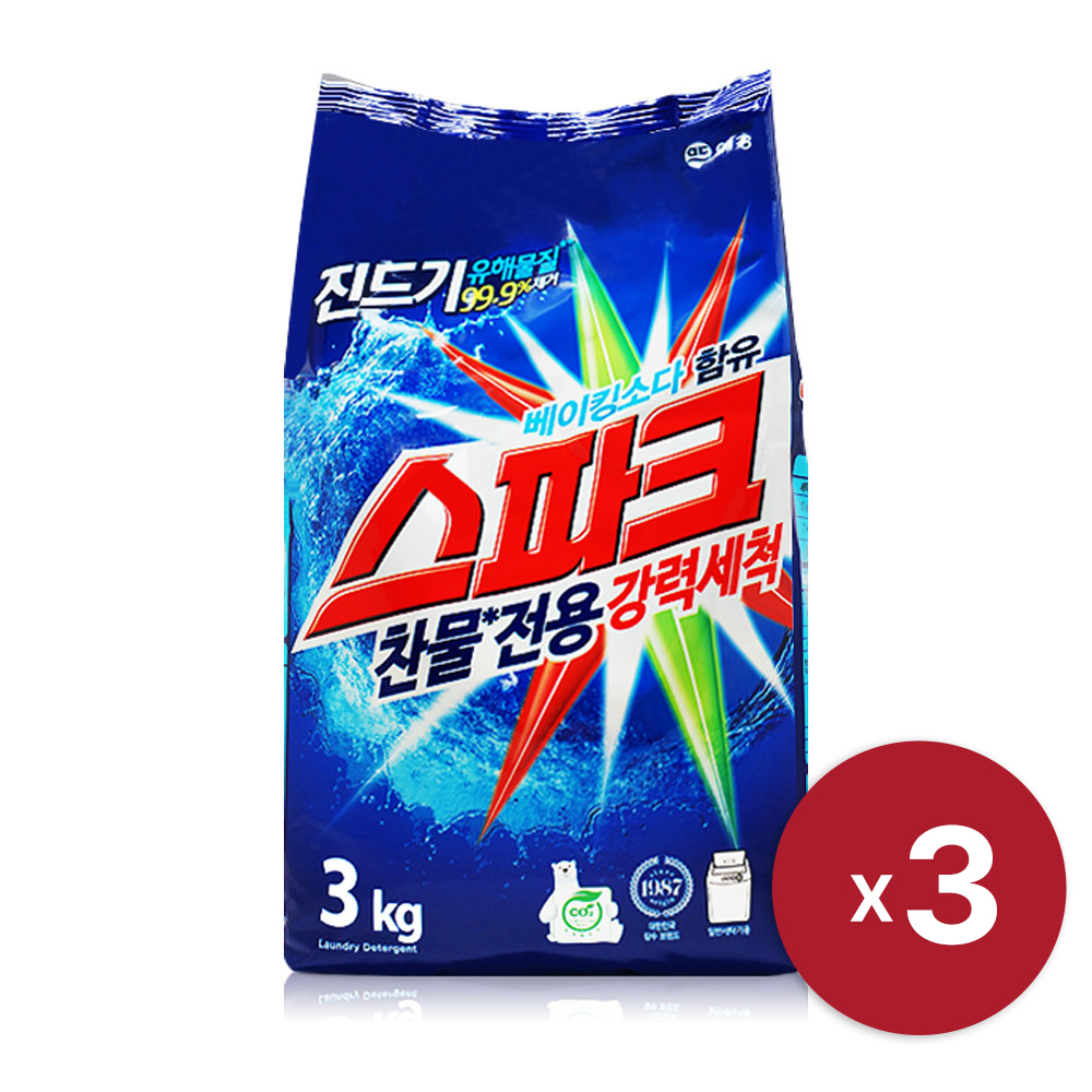 [애경] 스파크 오리지널 분말 세탁세제 일반 3kg x 3 가루세제 분말세제