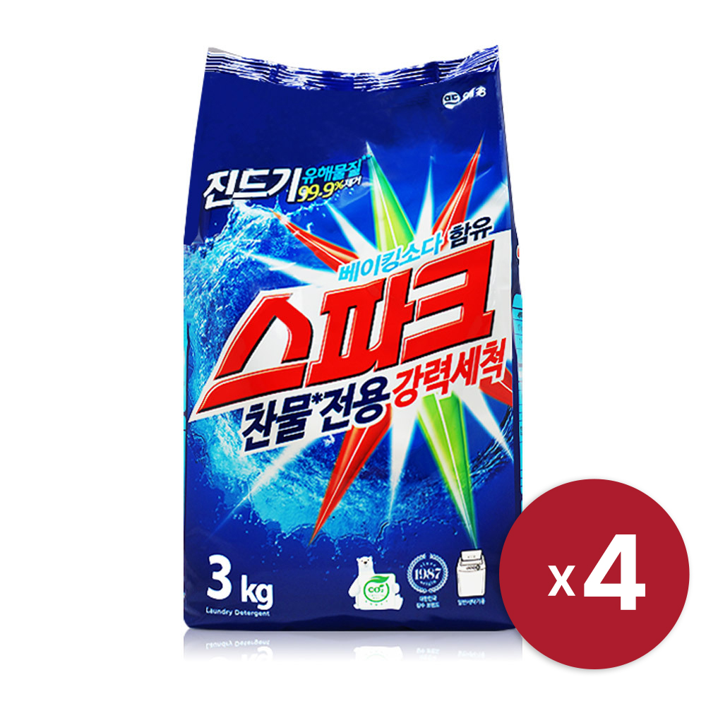 [애경] 스파크 오리지널 분말 세탁세제 일반 3kg x 4 가루세제 분말세제