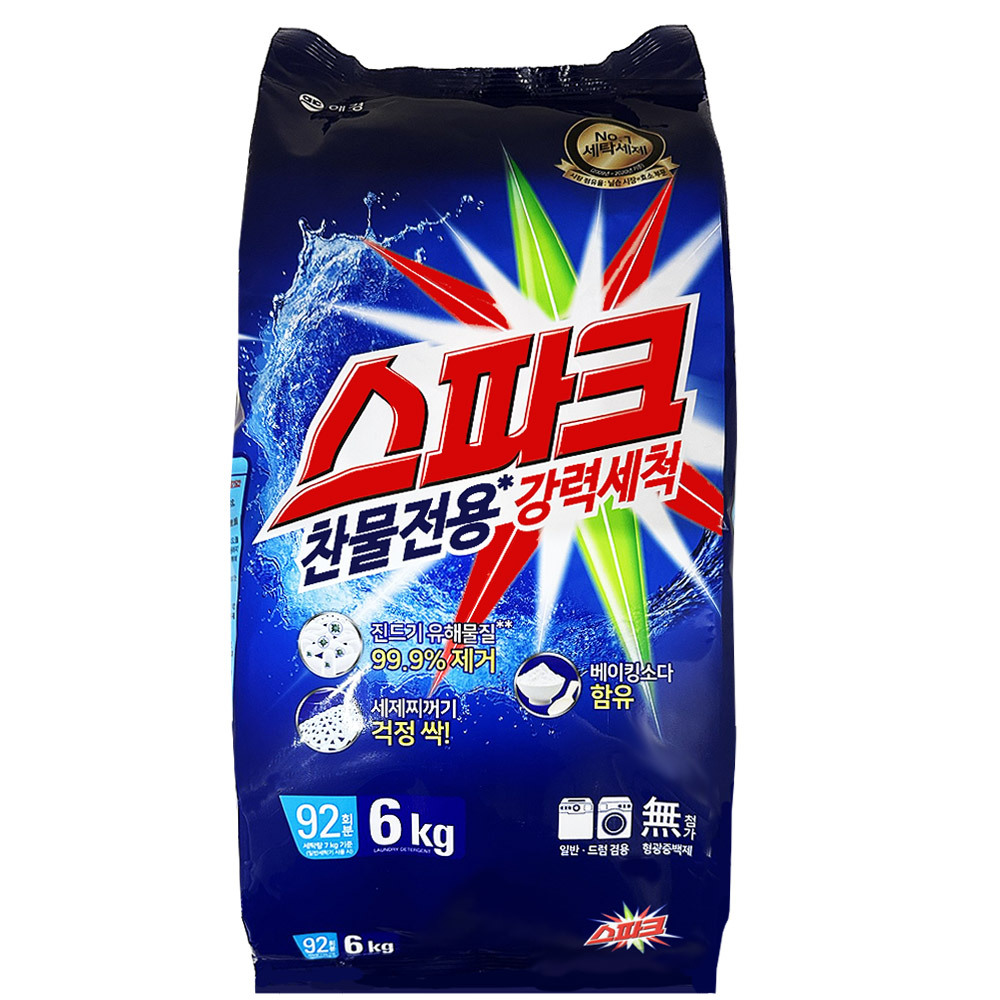 [애경] 스파크  분말 세탁세제 드럼 일반 겸용 6kg x 1 가루세제 분말세제