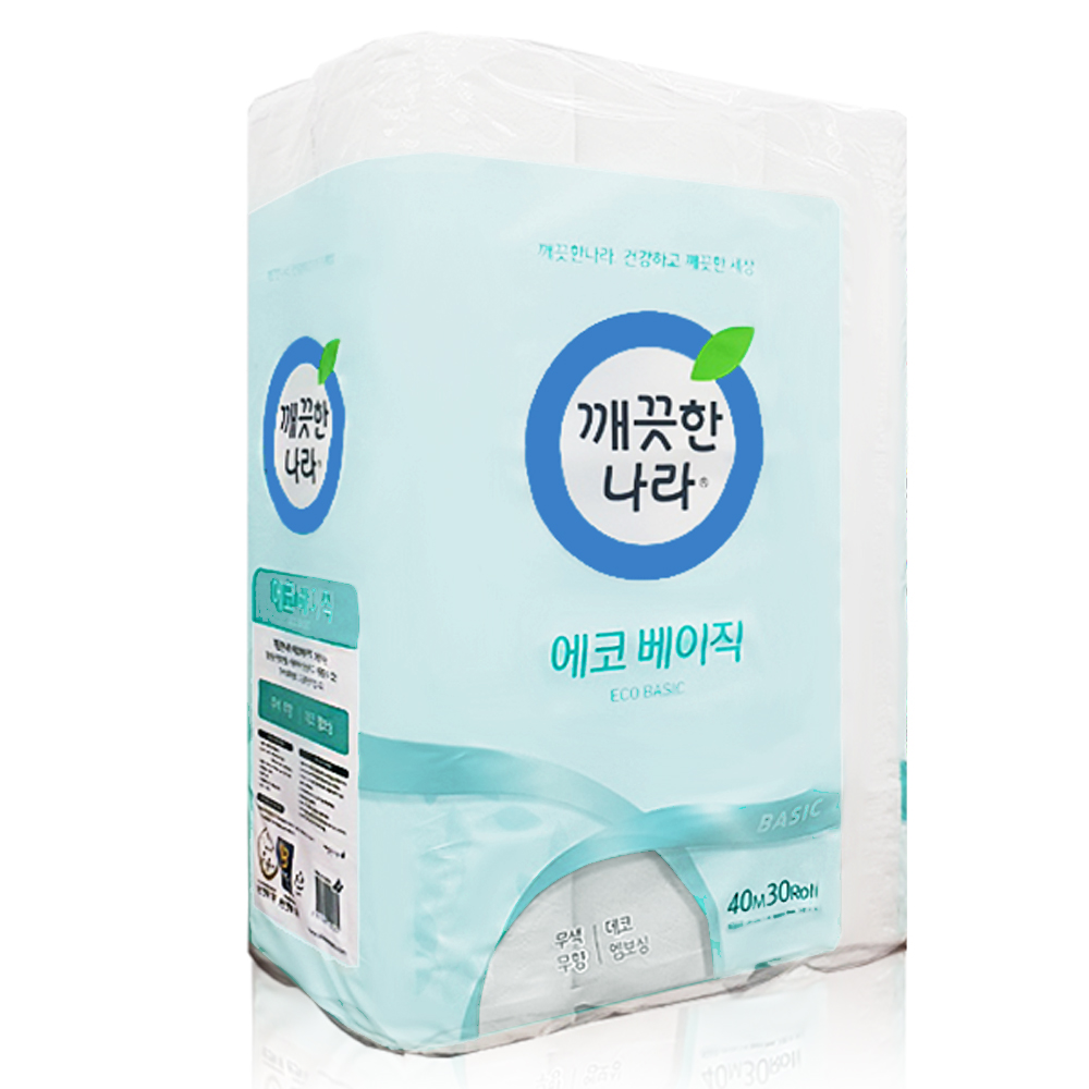 [깨끗한나라] 에코 베이직 40m 2겹 30롤 x 1 데코 엠보싱 무색 무향