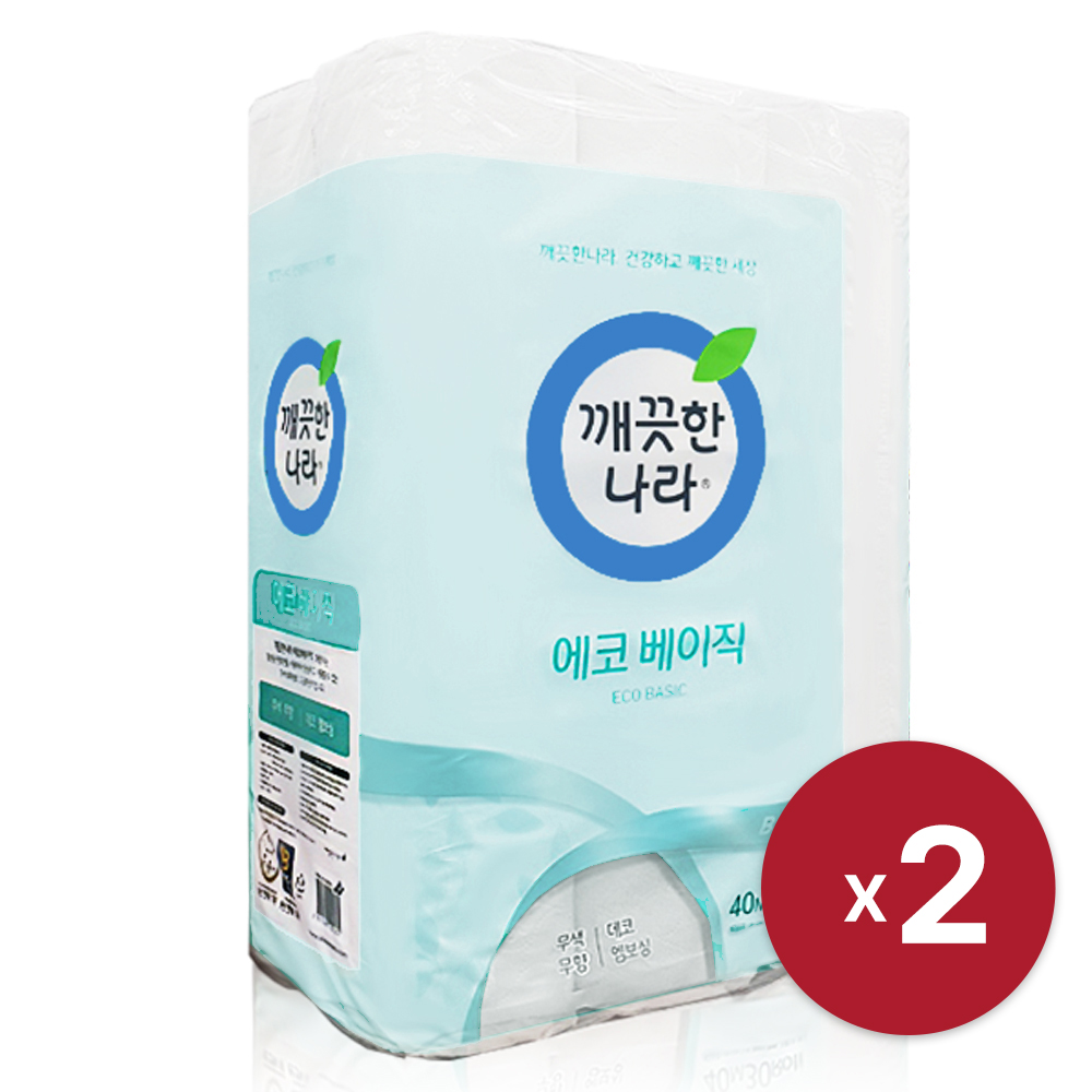 [깨끗한나라] 에코 베이직 40m 2겹 30롤 x 2 데코 엠보싱 무색 무향