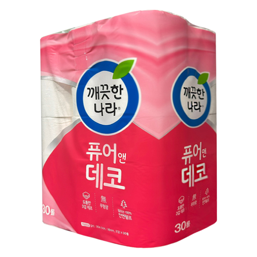 [깨끗한나라] 퓨어앤데코 순수 30m 3겹 30롤 x 1 도톰한 3겹 데코 무형광 천연펄프