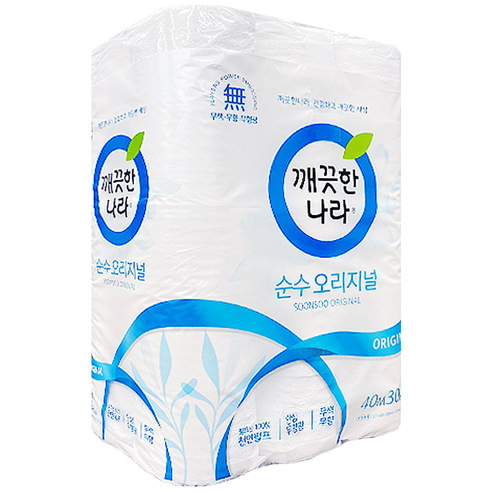 [깨끗한나라] 순수 오리지널 40m 2겹 30롤 x 1 천연펄프 무색 무향