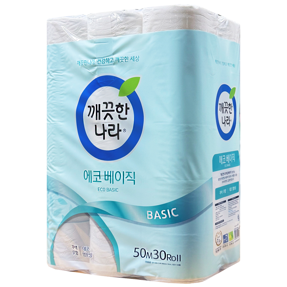 [깨끗한나라] 에코 베이직 50m 2겹 30롤 x 1 데코 엠보싱 무색 무향