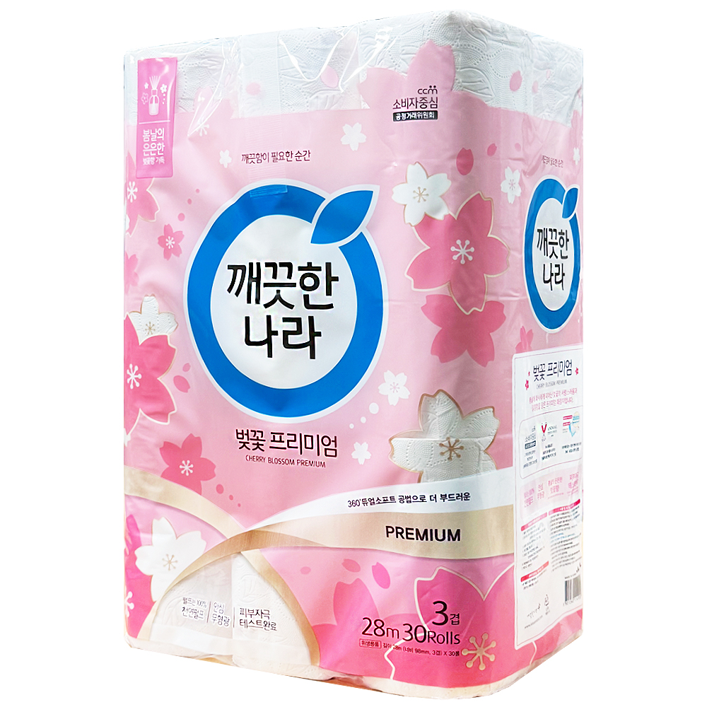 [깨끗한나라] 허브가든 벚꽃 프리미엄 28m 3겹 30롤 x 1 천연펄프 무형광 피부자극테스트