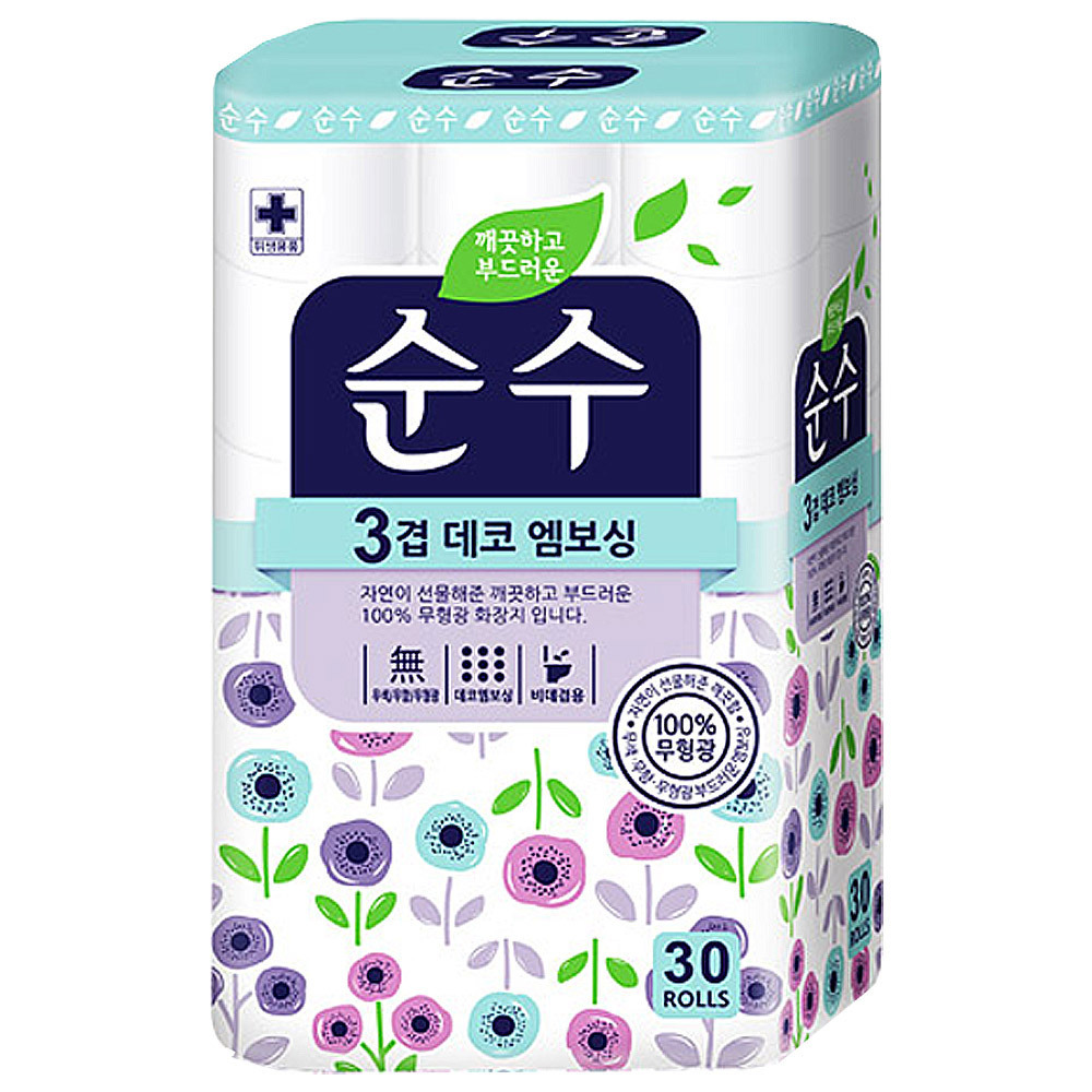 [깨끗] 깨끗 순수(무형광)화장지 16m 3겹 30롤 x 1 데코엠보싱