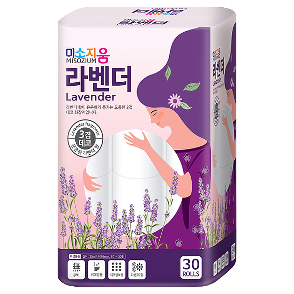 [미소지움] 미소지움 라벤더 화장지 30m 3겹 30롤 x 1 무색 데코엠보싱