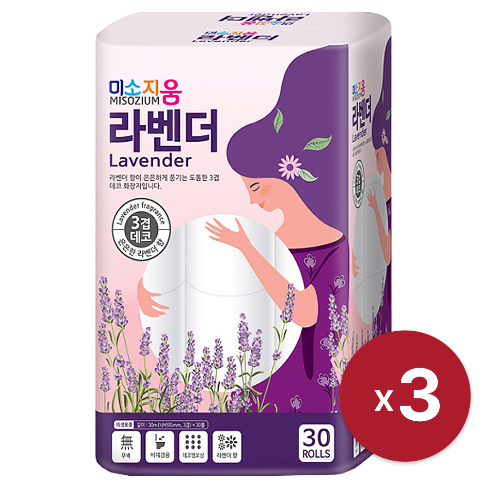 [미소지움] 미소지움 라벤더 화장지 30m 3겹 30롤 x 3 무색  데코엠보싱