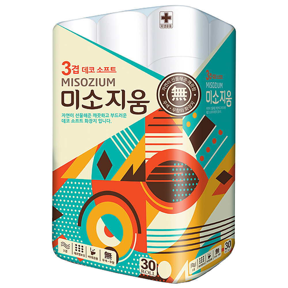 [미소지움] 미소지움 화장지 무향 18m 3겹 30롤 x 1 데코엠보싱 무색 무향