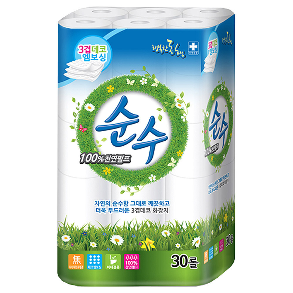 [행복한동행] 행복한동행 순수 천연 20m 3겹 30롤 x 1 천연펄프 데코엠보싱