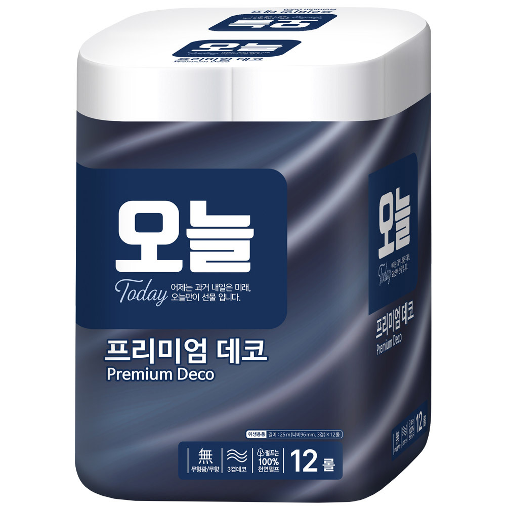 [오늘] 오늘 프리미엄 데코 천연 25m 3겹 12롤 x 1 천연펄프 무형광 무향 
