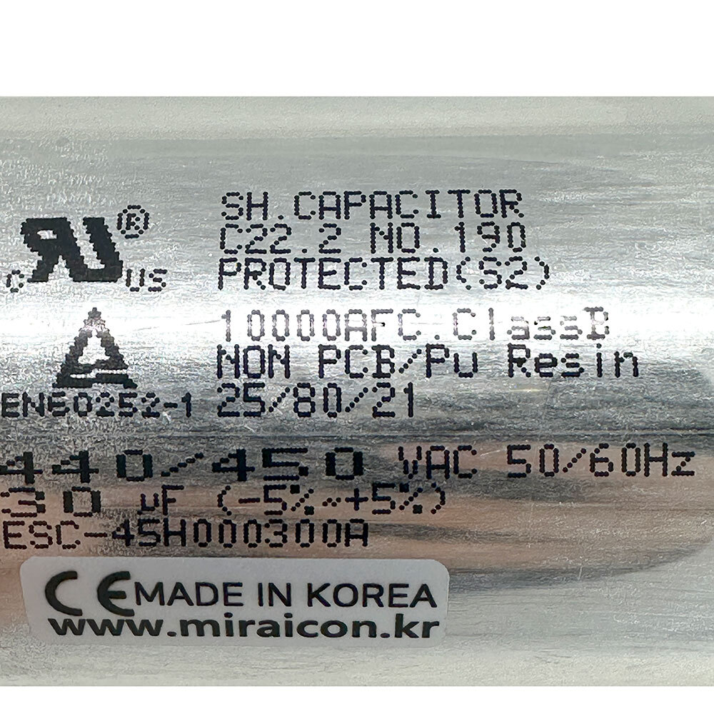 에어컨실외기,에어콘실외기,capacitor,condenser,콘덴서,컨덴서,캐패시터,모터,모타,펌프,실외기,에어컨,에어콘,팬모터,단상,엘지,삼성,캐리어,콤프,팬,캔타입,440 450 VAC 30uf,시밍캔타입,시밍타입,국산,미래콘덴서