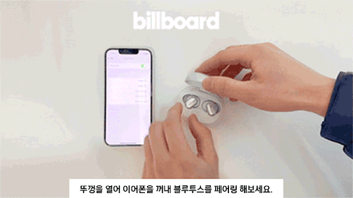 Animation demonstrating Bluetooth pairing by opening the case and taking out earbuds, and highlighting the ANC feature.