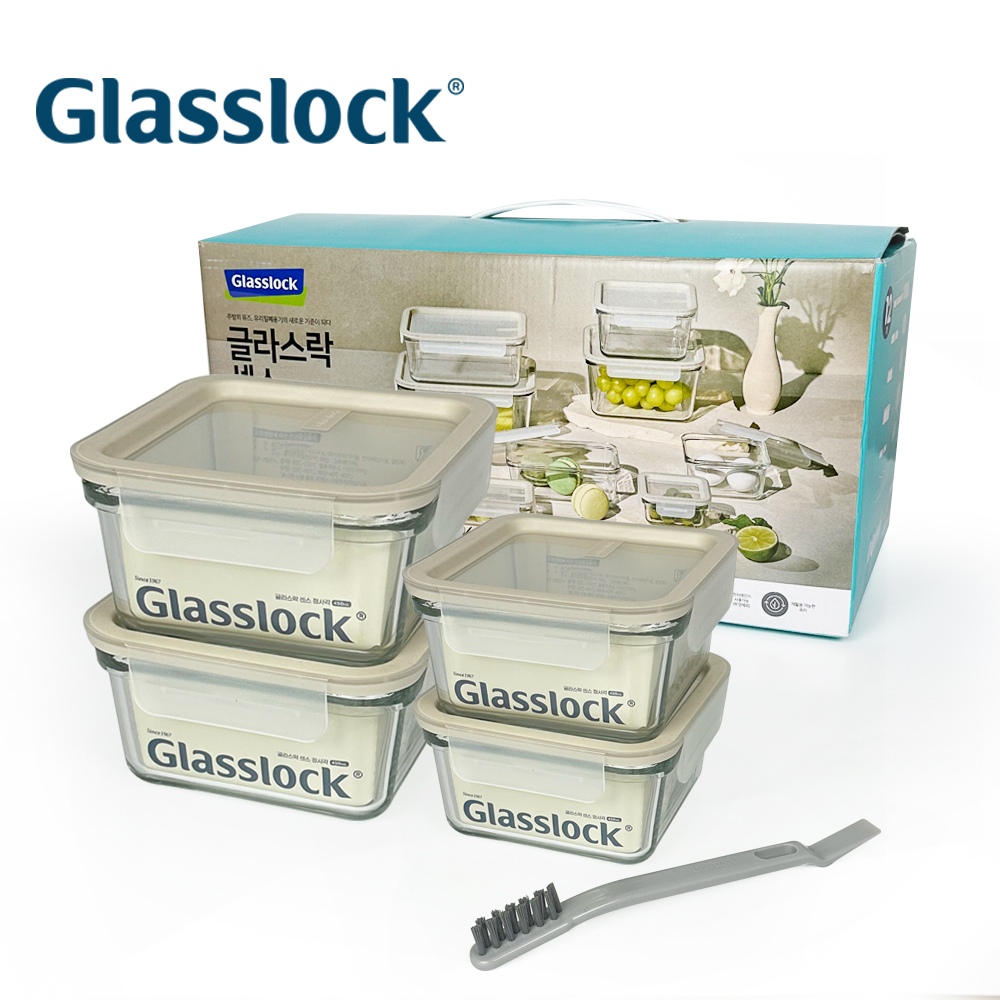 글라스락 센스 정사각 5조 세트(4조+세척솔1)FTRC-NS-00005