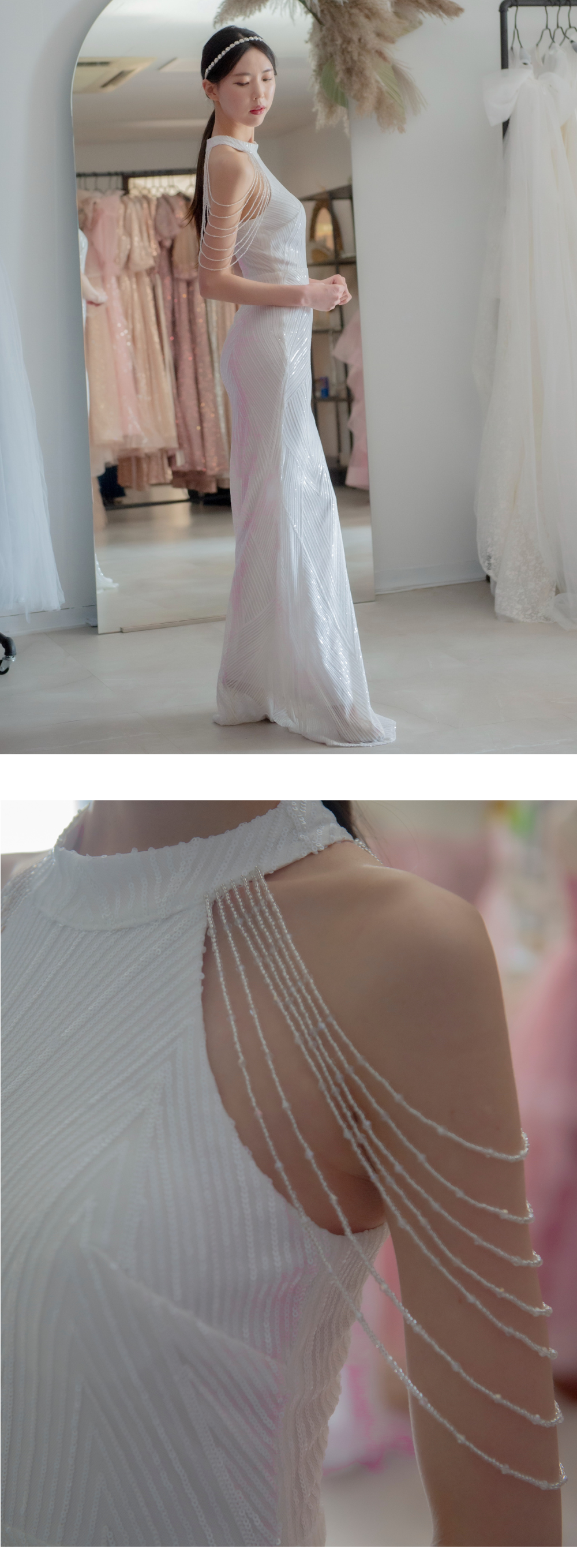 Halter neck shoulder chain dress in white - Evening Dresses & Gowns - Other Materials White