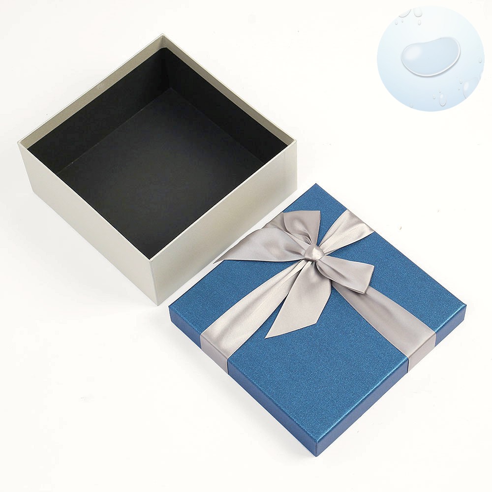 종이 선물 상자 공단 리본 박스 21x21cm 블루 포장 박스 페이퍼 패키징 뚜껑 케이스
