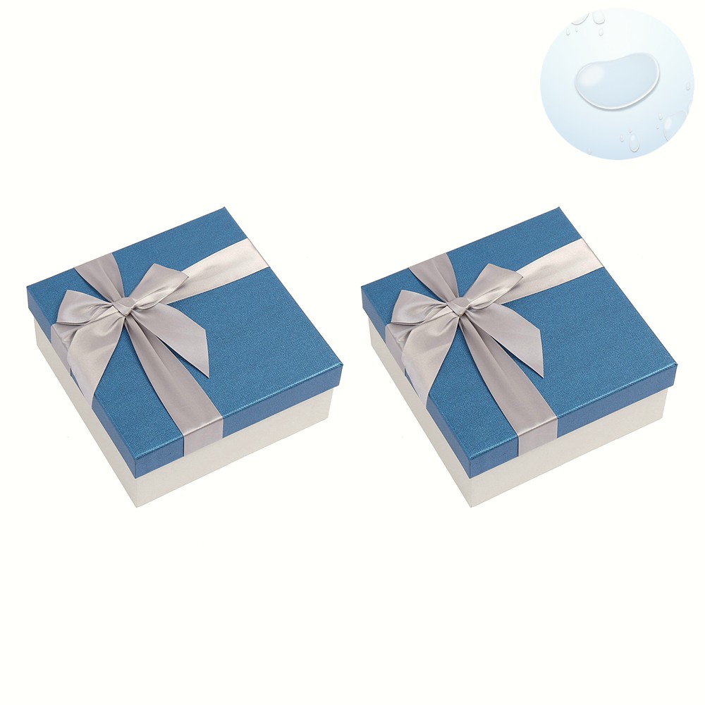 종이 선물 상자 공단 리본 박스 21x21cm 블루 2p 뚜껑 케이스 고급  선물 상자 예쁜 종이 포장 케이스