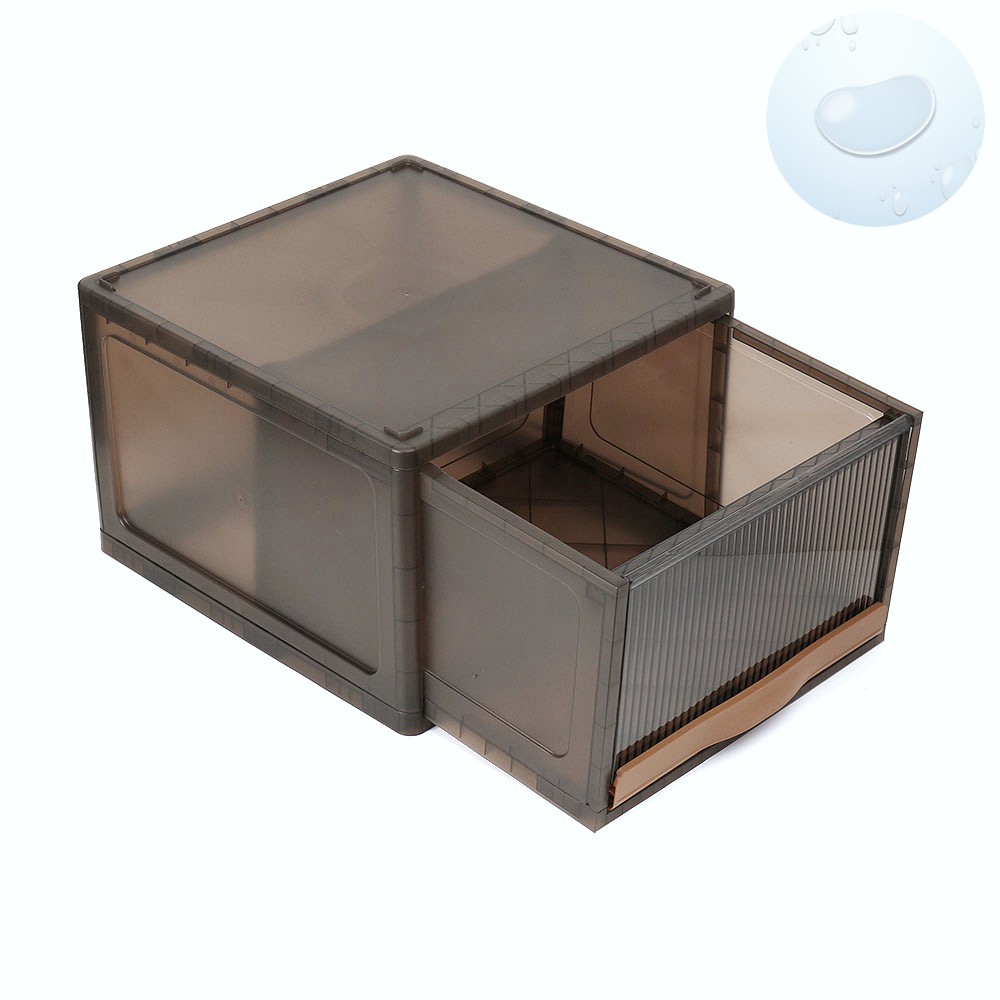 반투명 상자 접이식 슬라이딩 잠금 박스 40L 브라운 폴딩 펜트리 박스 프라스틱 정리함 이동 수납장