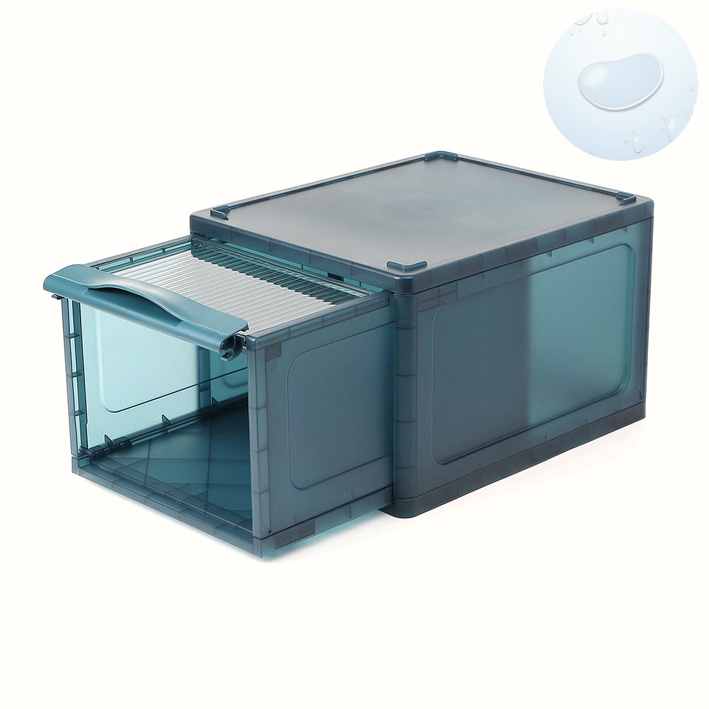 Oce 반투명 상자 접이식 슬라이딩 잠금 박스 16.5L 블루그린 플라스틱 상자 장난감 수납함 창고 스토리지 보관함