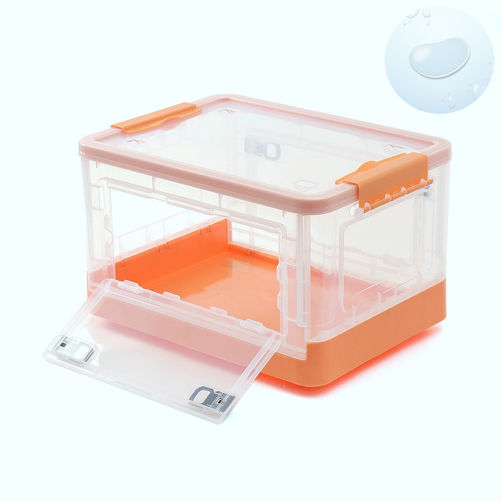 Oce 3gate 반투명 상자 접이식 바퀴 잠금 박스 27L 오렌지 이동 수납장 다용도 옷 정리함 캠핑 용품 보관
