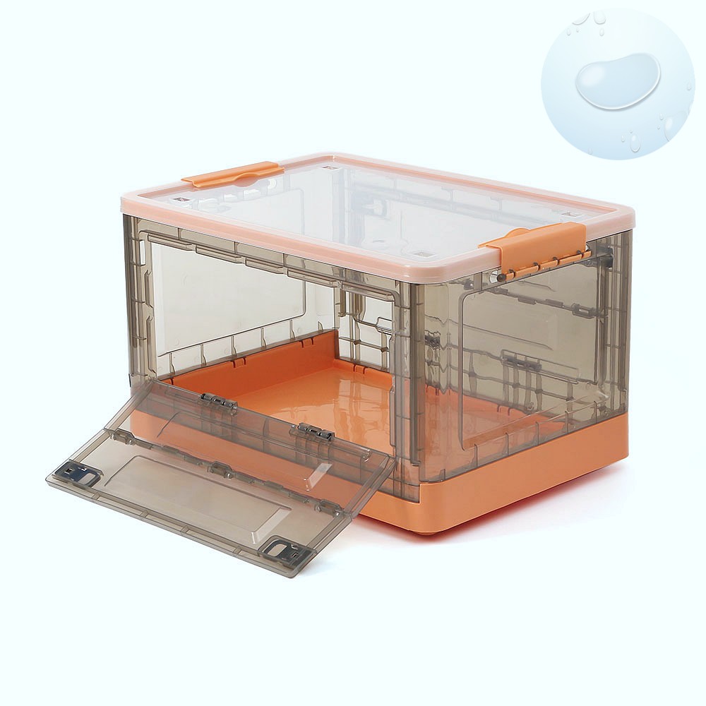 Oce 3gate 반투명 상자 접이식 바퀴 잠금 박스 52L 오렌지블랙 프라스틱 정리함 폴딩 펜트리 박스 캠핑 용품 보관