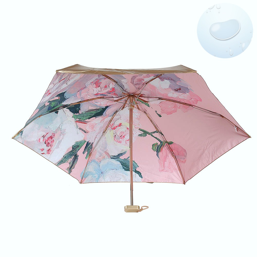 Oce 컬러아트 암막 6단 초미니 우산겸 양산 골드 피오니 컬러풀 소형 양우산 수동 접이식 우산 접는 수동 양우산