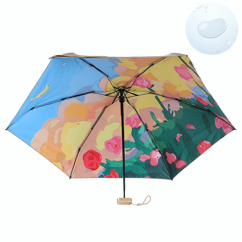 Oce 컬러아트 암막 6단 초미니 우산겸 양산 골드 로즈문 수동 접이식 우산 비비드 칼라 우산 접는 수동 양우산