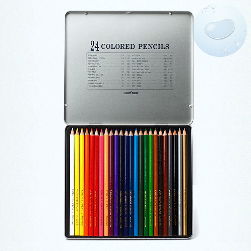 Oce 선명한 24색 고급 색연필 틴케이스 칼라 연필 그림 펜슬 색칠하기 놀이
