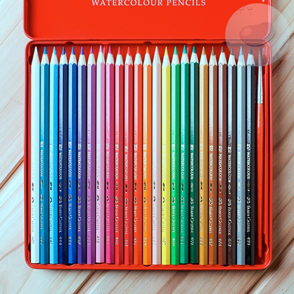 Oce 독일 24색 수채 색연필 붓1P set 틴케이스 색칠하기 놀이 그림 펜슬 색깔 연필