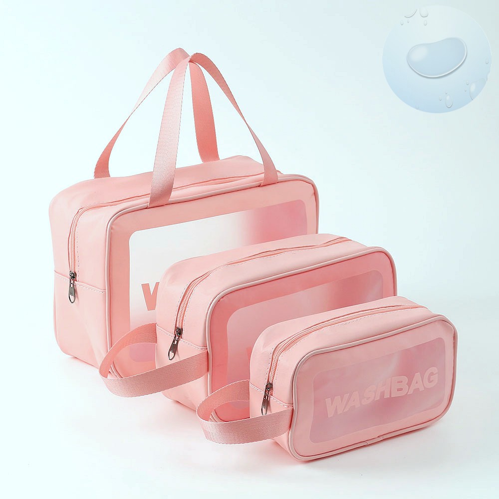 Oce 여행 pvc 화장품 파우치백 3종 핑크 비닐 세면 백 속가방 매쉬 가방속 정리함  스파 방수 이너 파우치