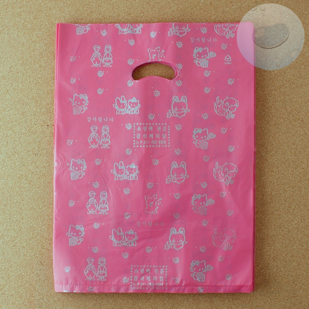 손잡이 봉투 비닐 쇼핑백 100p 핑크 27cm 포장백 비닐봉지 접착비닐