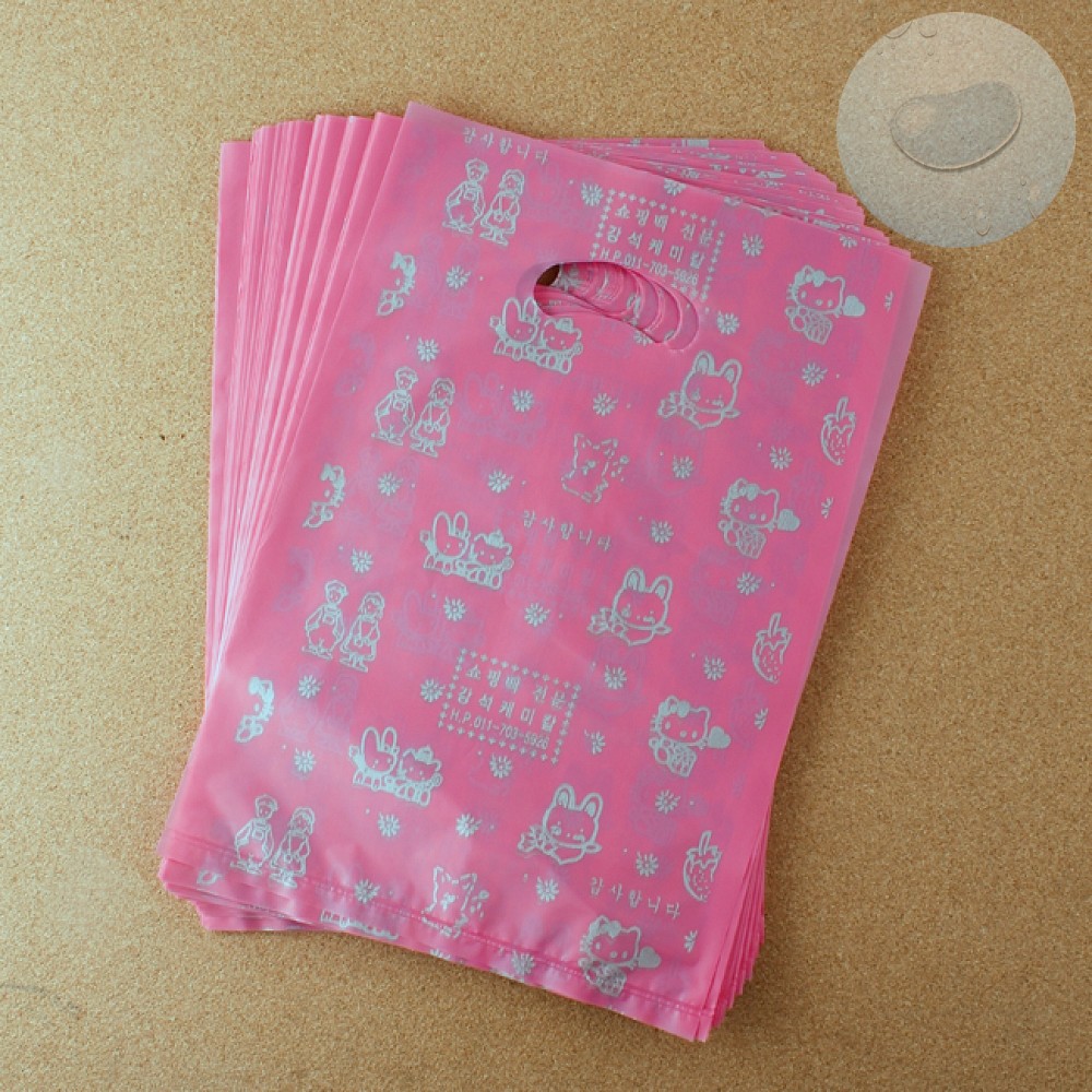 손잡이 봉투 비닐 쇼핑백 100p 핑크 22cm 비닐봉투 접착비닐 포장팩