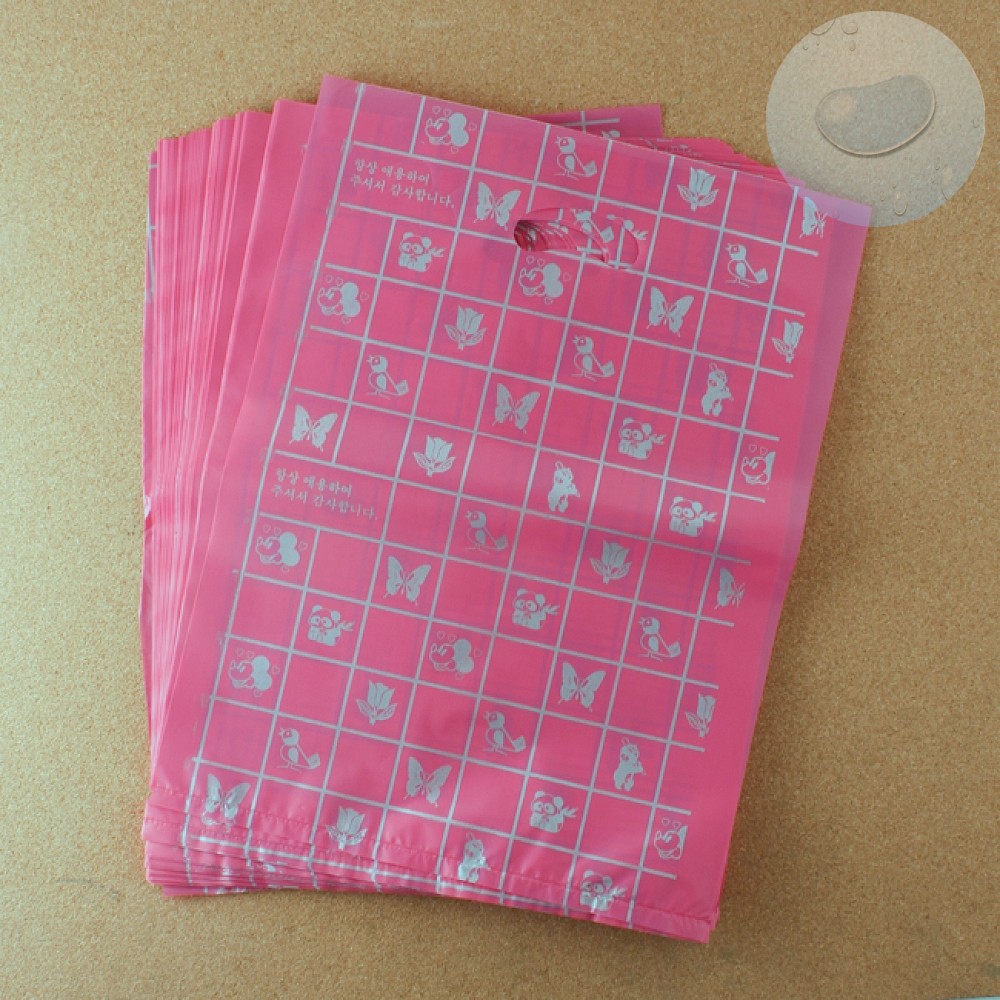 Oce 손잡이 봉투 비닐 쇼핑백 100p 핑크 30cm 비닐봉지 포장팩 비닐봉투