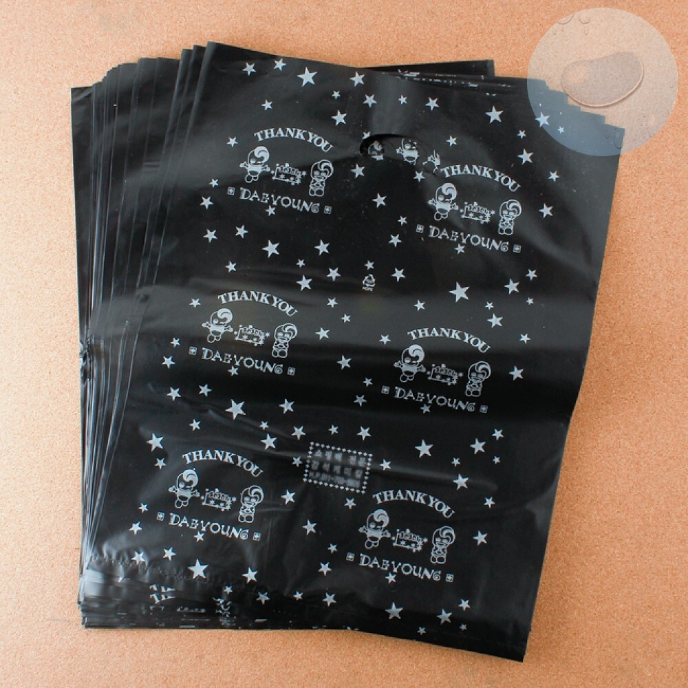 Oce 손잡이 봉투 비닐 쇼핑백 100p 블랙 35cm 접착비닐 포장팩 비닐백