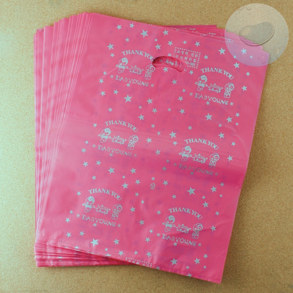 손잡이 봉투 비닐 쇼핑백 100p 핑크 35cm 접착비닐 책봉투 비닐백
