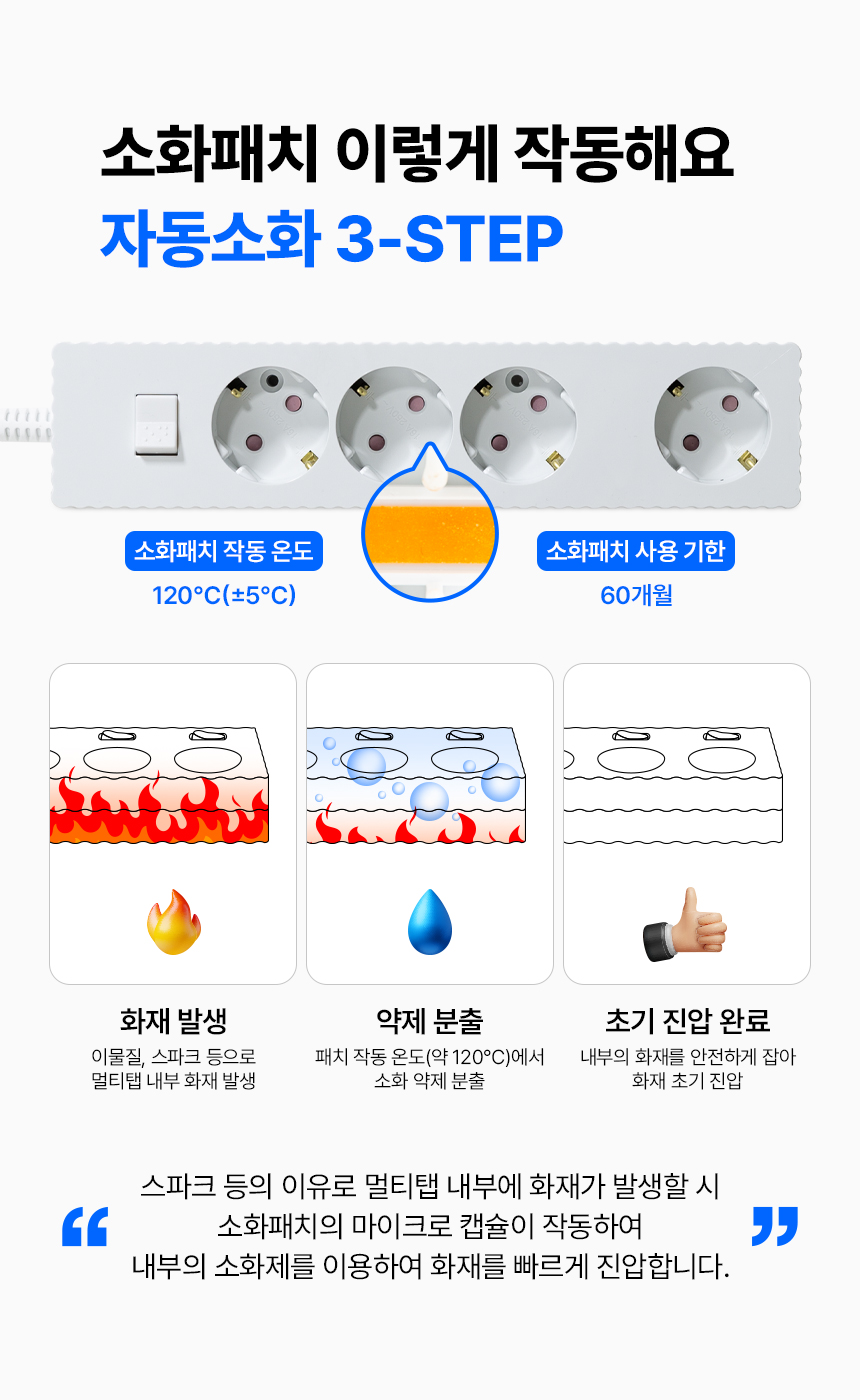 파워존] 자동소화 5구 멀티탭 웨이브 (7m/파스텔블루, 개별스위치/16A/250V/접지) - 배선기구 | 아이마켓