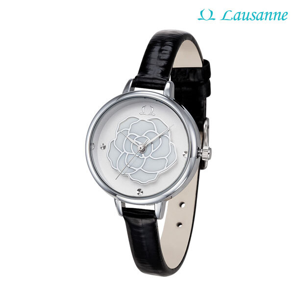 [Lausanne] 로잔 장미 자개 가죽 시계, LN2342-WTBK(화이트블랙)