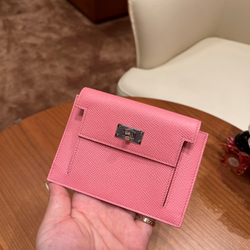 에르메스 켈리 포켓 컴팩트 지갑 핑크 은장 H079001CK8W