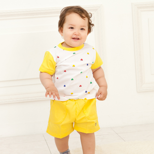 CC-3 영유아용 소매노랑자동차나염 티셔츠