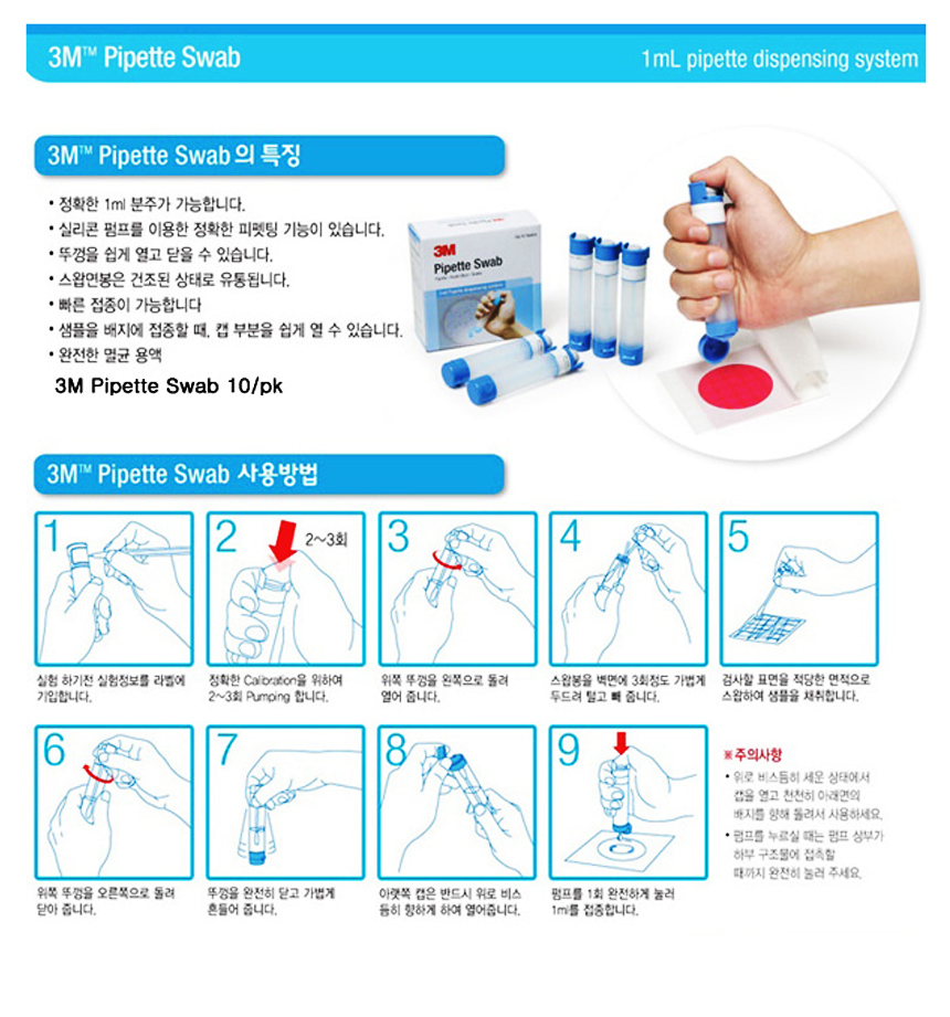 3M Pipette Swab (Saline) 표면검사키트 10ea/pk 디에스