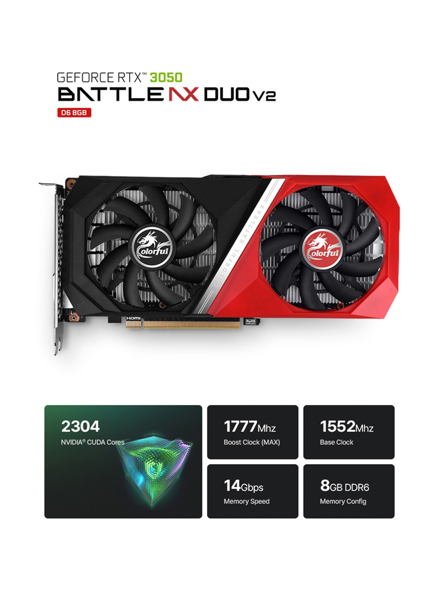COLORFUL 컬러풀 지포스 RTX 3050 NB BATTLE AX DUO V2 D6 8GB 도우정보