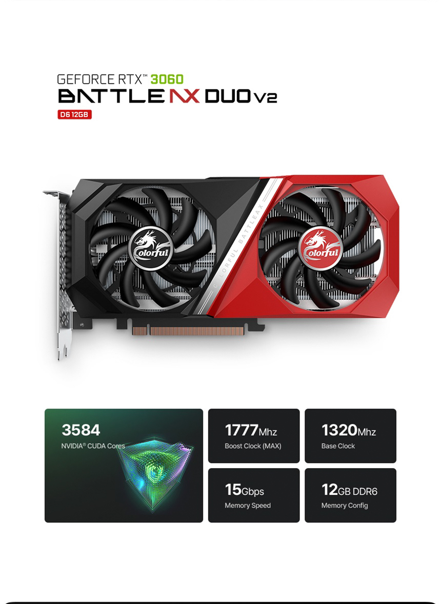 COLORFUL 컬러풀 RTX 3060 BATTLE AX DUO V2 D6 12GB 도우정보