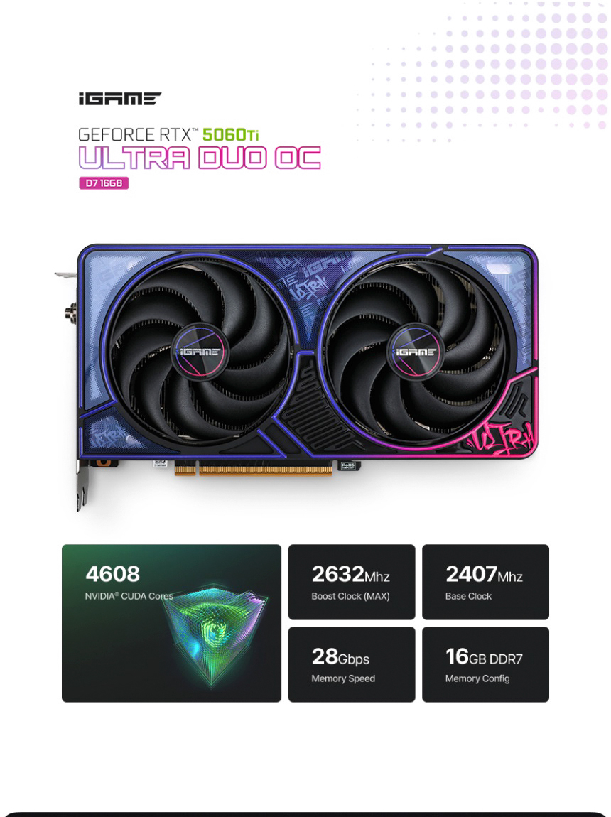 COLORFUL 컬러풀 iGame RTX 5060 Ti ULTRA DUO OC D7 16GB 도우정보