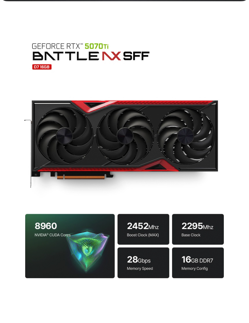 COLORFUL 컬러풀 지포스 RTX 5070 Ti BATTLE AX D7 SFF 16GB 도우정보