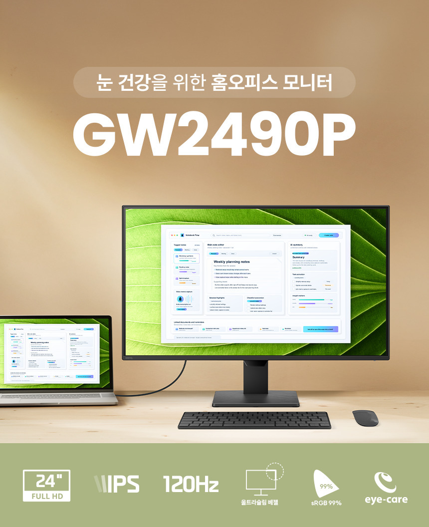 총판 벤큐 GW2490P 아이케어 120Hz FHD IPS 가정용 사무용 무결점 모니터