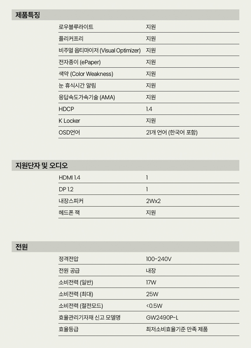 총판 벤큐 GW2490P 아이케어 120Hz FHD IPS 가정용 사무용 무결점 모니터