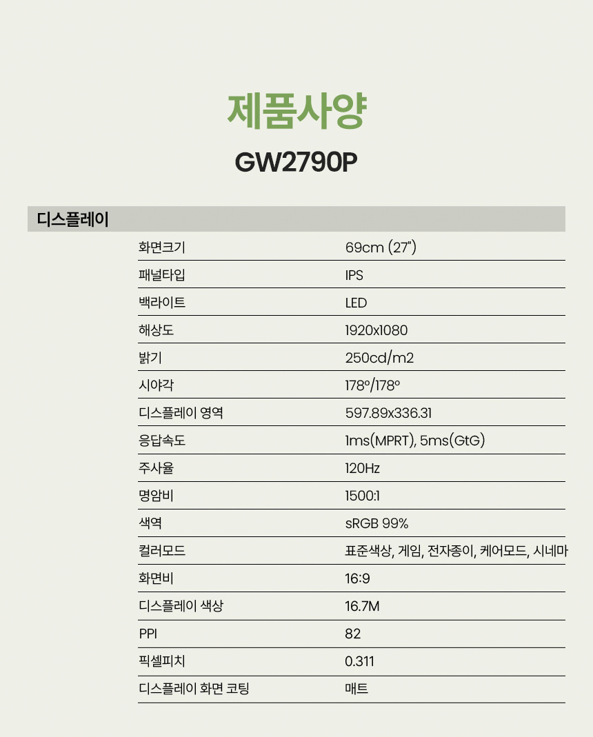 총판 벤큐 GW2790P 아이케어 120Hz FHD IPS 가정용 사무용 무결점 모니터