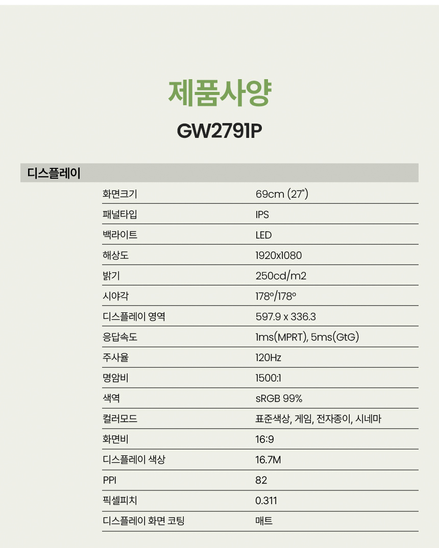 총판 벤큐 GW2791P 아이케어 120Hz FHD IPS 가정용 사무용 무결점 모니터