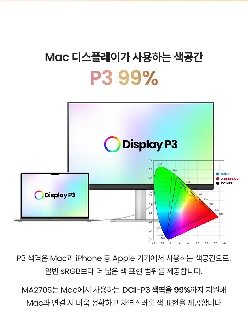 벤큐 MA270S 나노 글로시 패널 5K UHD 맥 전용 모니터 DCI-P3 99% 썬더볼트 4