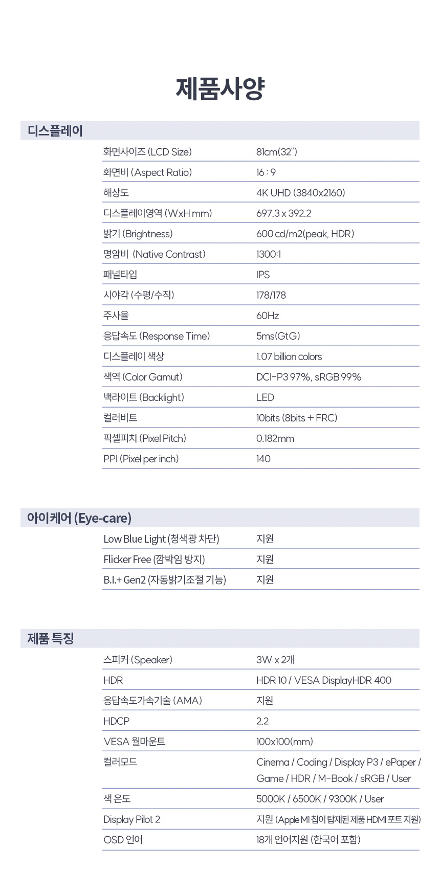 총판 벤큐 MA320U 무결점 IPS HDR Mac 디바이스 호환 4k uhd 모니터